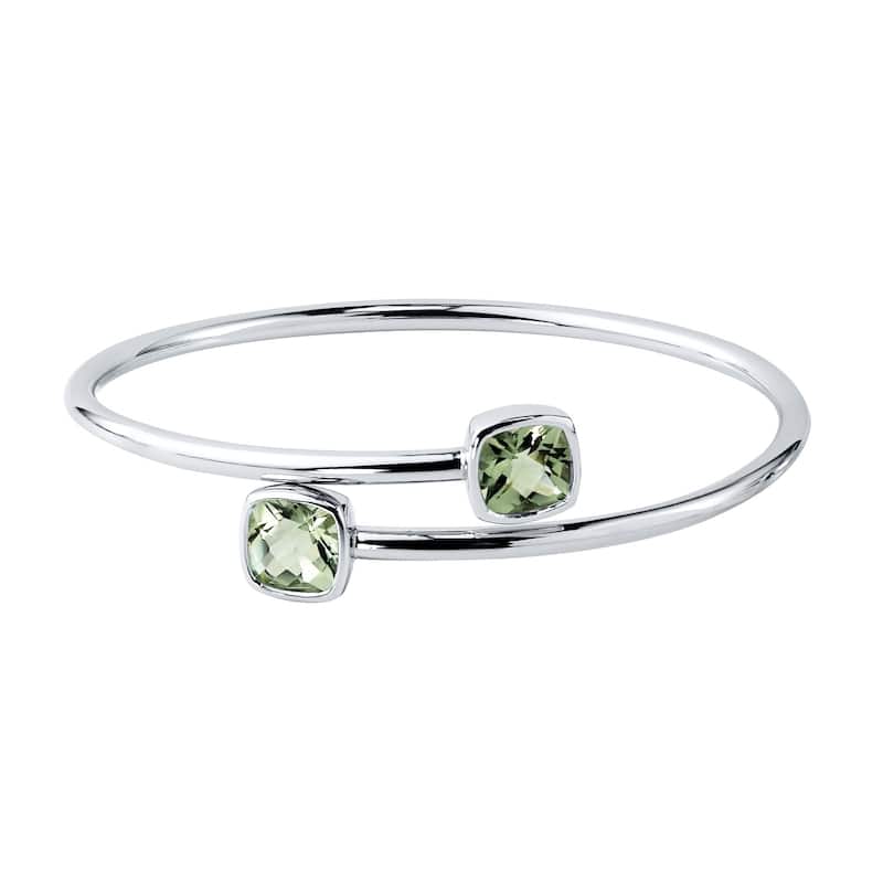 Stackable 4ct Green Cushion Amethyst Bypass Bangle Bracelet by Auriya in Gold over Silver