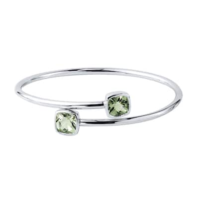 Stackable 4ct Green Cushion Amethyst Bypass Bangle Bracelet by Auriya in Gold over Silver