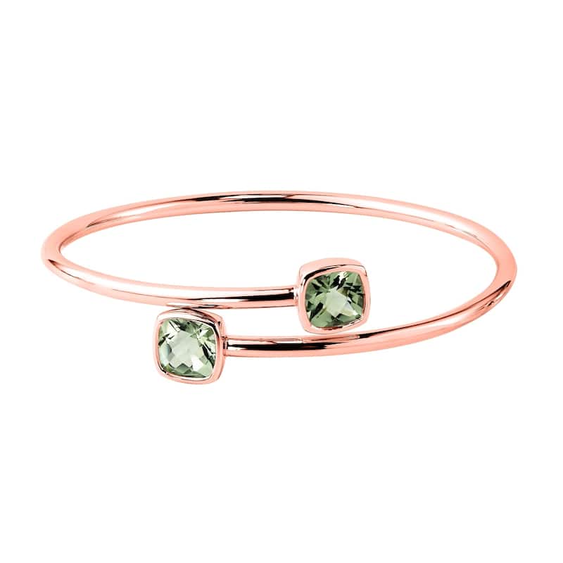Stackable 4ct Green Cushion Amethyst Bypass Bangle Bracelet by Auriya in Gold over Silver