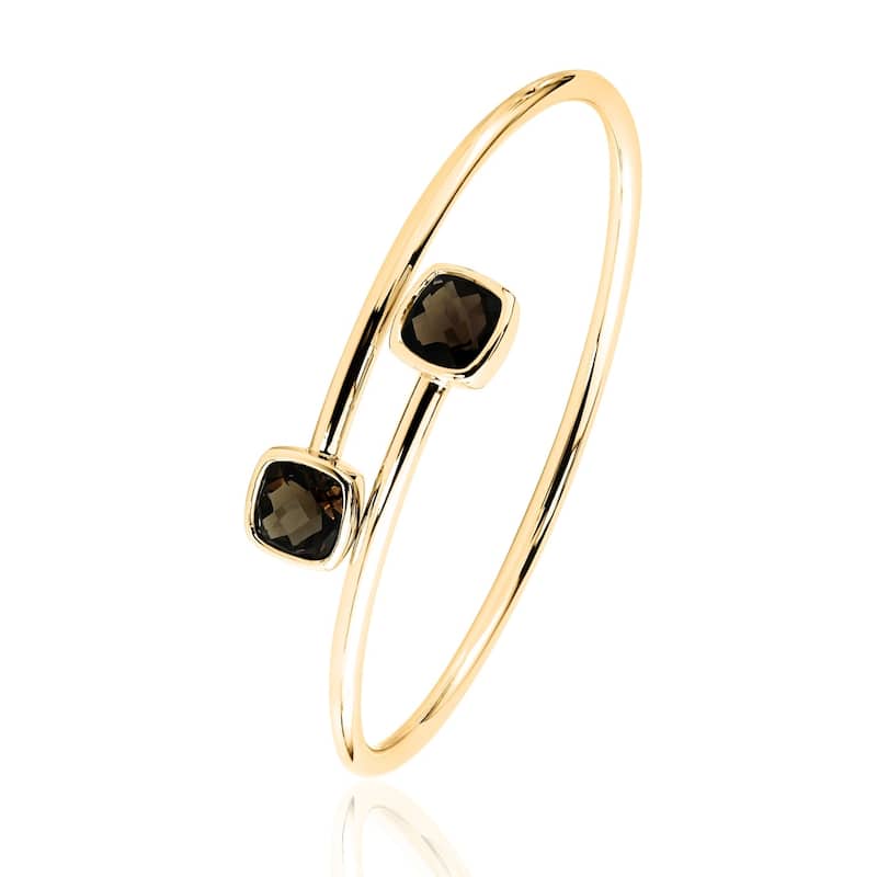 Auriya 4 1/4ct Cushion-cut Smoky Quartz Bypass Bangle Bracelet Gold over Silver