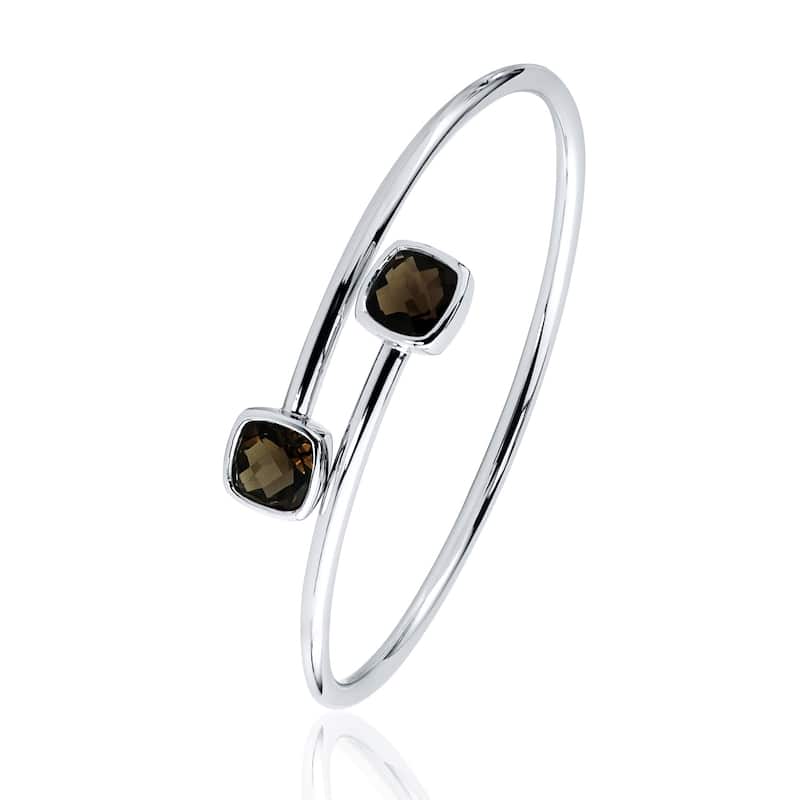 Auriya 4 1/4ct Cushion-cut Smoky Quartz Bypass Bangle Bracelet Gold over Silver