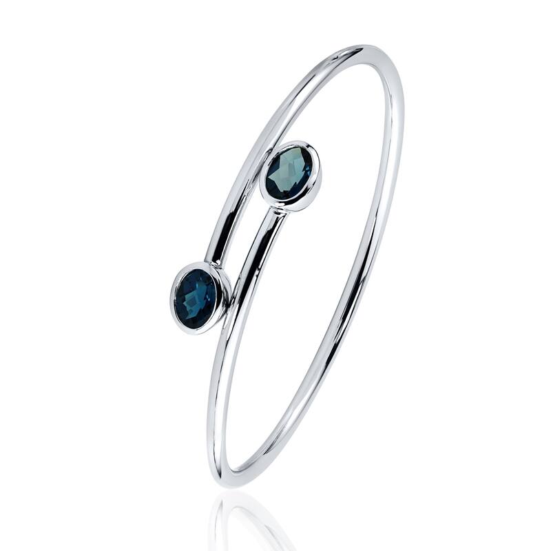 Stackable 2 3/4ct Oval London Blue Topaz Bypass Bangle Bracelet by Auriya in Gold over Silver
