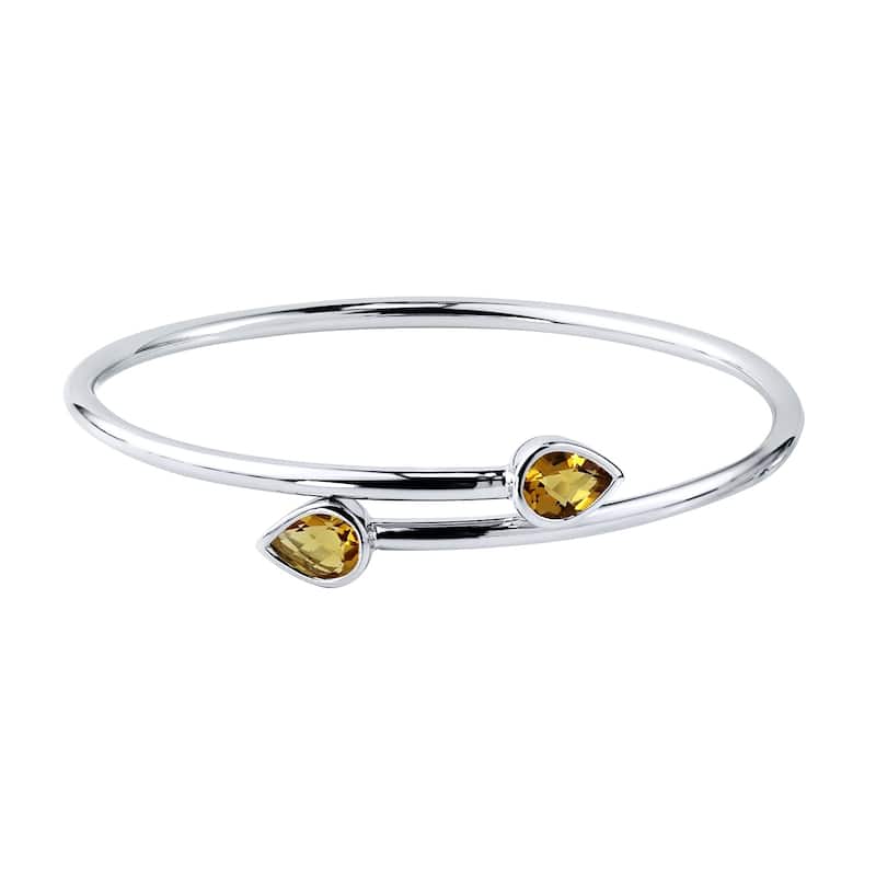 Auriya 2ct Pear-cut Yellow Citrine Bypass Bangle Bracelet Gold over Silver