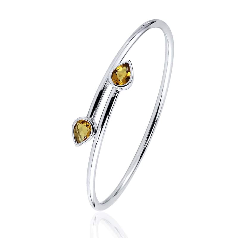 Auriya 2ct Pear-cut Yellow Citrine Bypass Bangle Bracelet Gold over Silver