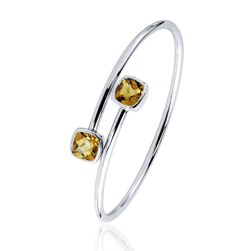 Auriya 4ct Cushion-cut Yellow Citrine Bypass Bangle Bracelet Gold over Silver