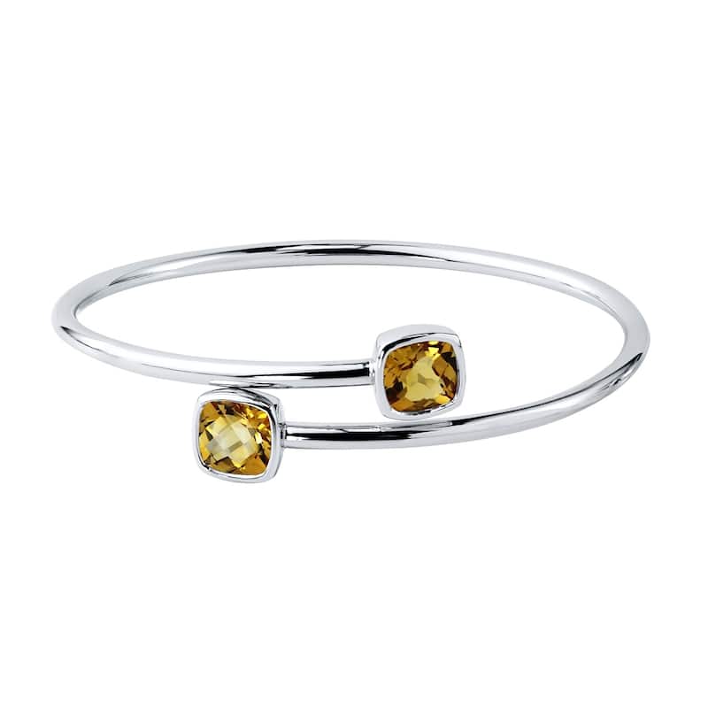 Auriya 4ct Cushion-cut Yellow Citrine Bypass Bangle Bracelet Gold over Silver