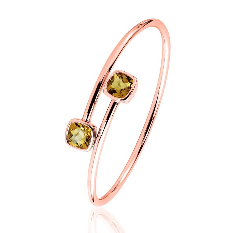 Auriya 4ct Cushion-cut Yellow Citrine Bypass Bangle Bracelet Gold over Silver