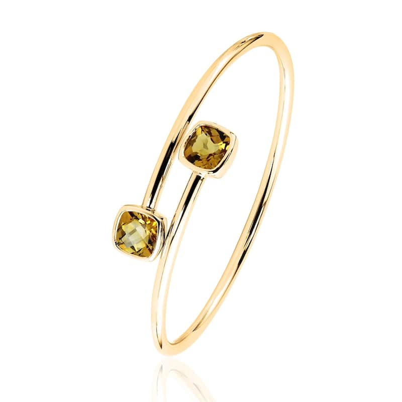 Auriya 4ct Cushion-cut Yellow Citrine Bypass Bangle Bracelet Gold over Silver