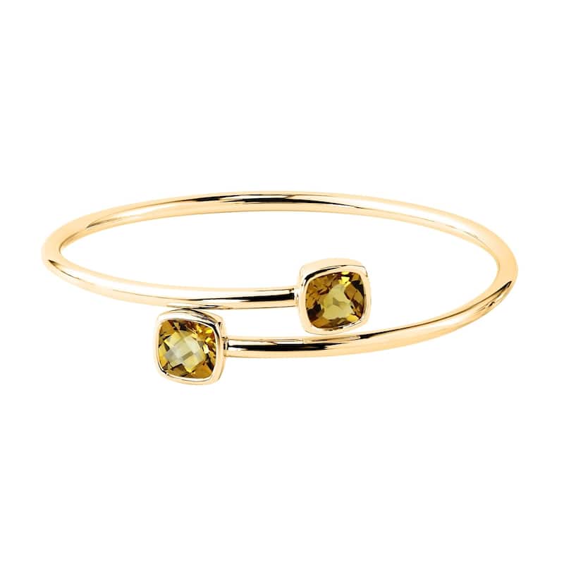 Auriya 4ct Cushion-cut Yellow Citrine Bypass Bangle Bracelet Gold over Silver