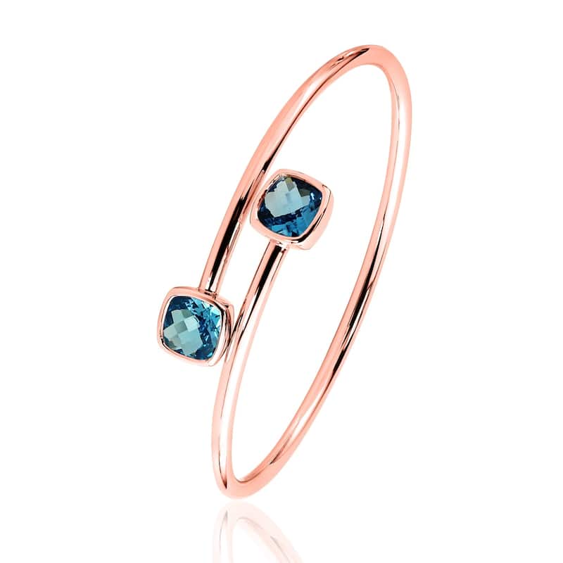 Stackable 4ct Cushion-cut Swiss Blue Topaz Bypass Bangle Bracelet by Auriya in Gold over Silver