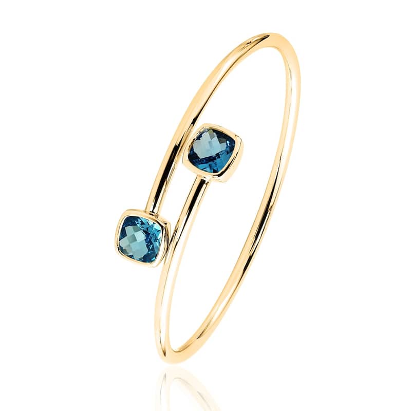 Stackable 4ct Cushion-cut Swiss Blue Topaz Bypass Bangle Bracelet by Auriya in Gold over Silver