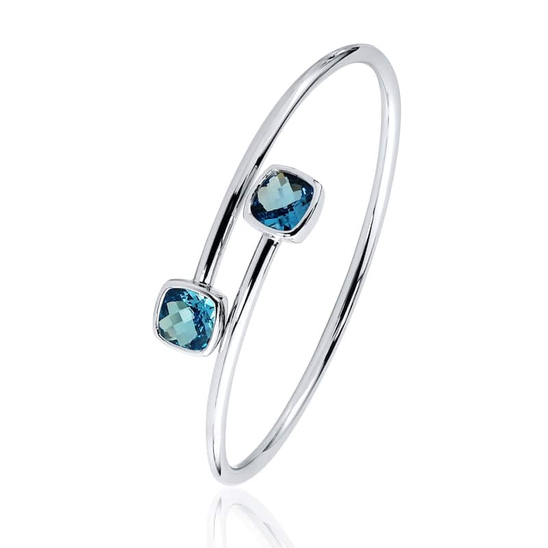 Stackable 4ct Cushion-cut Swiss Blue Topaz Bypass Bangle Bracelet by Auriya in Gold over Silver