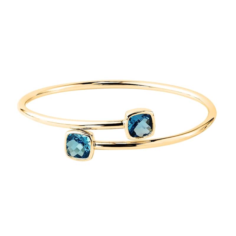 Stackable 4ct Cushion-cut Swiss Blue Topaz Bypass Bangle Bracelet by Auriya in Gold over Silver