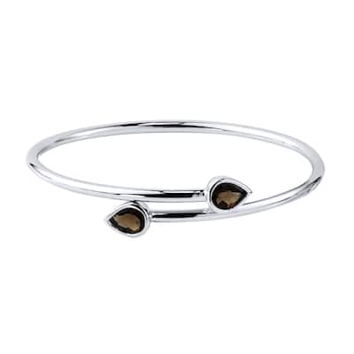 Auriya 2ct Pear-cut Smoky Quartz Bypass Bangle Bracelet Gold over Silver