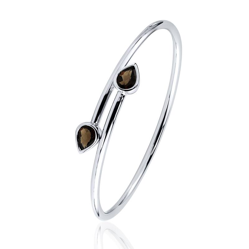 Auriya 2ct Pear-cut Smoky Quartz Bypass Bangle Bracelet Gold over Silver
