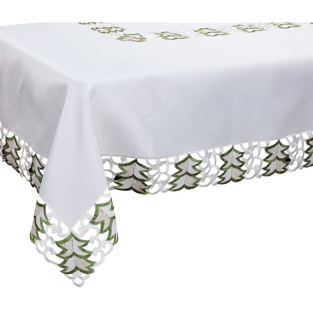 Tannenbaum Embroidered Cutwork Holiday Tablecloth, 60 by 84-Inch