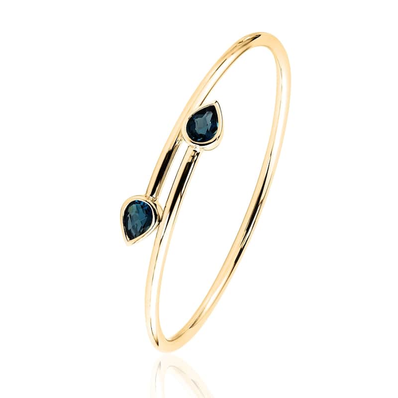 Auriya 2 1/2ct Pear-cut London Blue Topaz Bypass Bangle Bracelet Gold over Silver