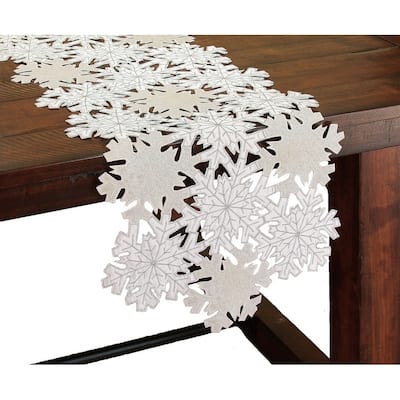Shimmer Snowflake Embroidered Collection Cutwork Table Runner, 16 by 36-Inch