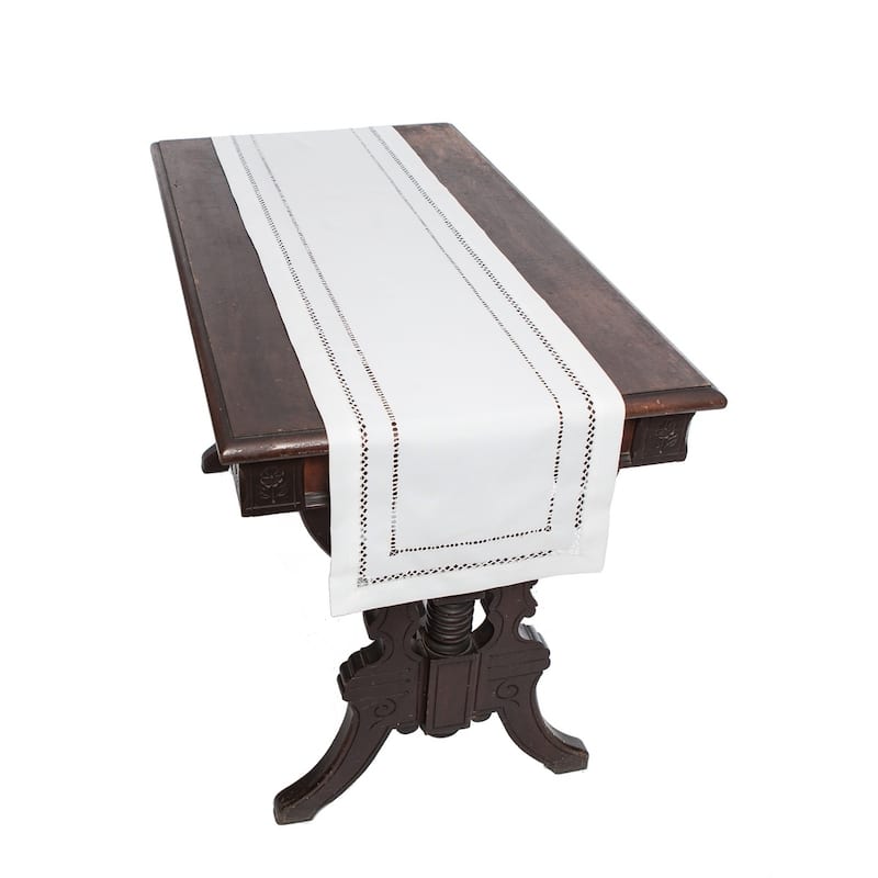 Handmade Double Hemstitch Easy Care Table Runner, 14 by 72-Inch, White