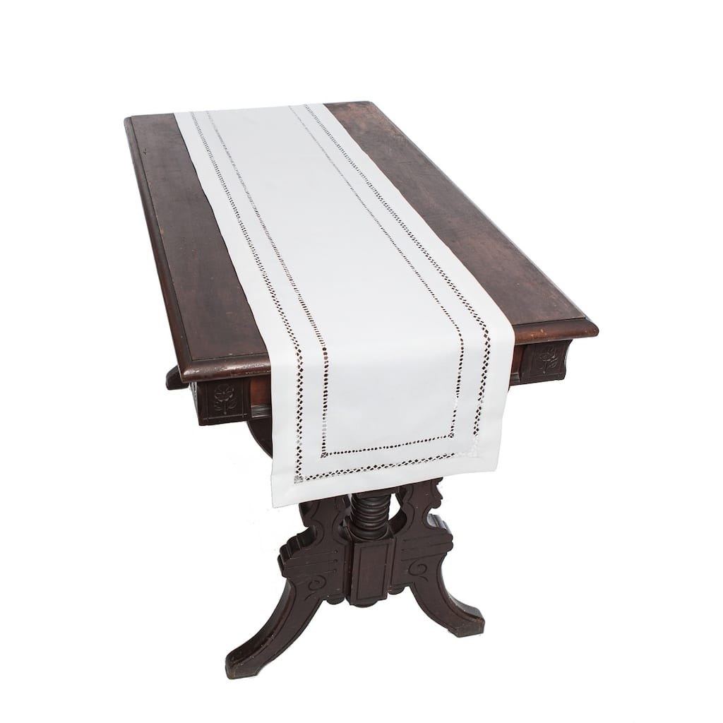 Handmade Double Hemstitch Easy Care Table Runner, 14 by 72-Inch, White