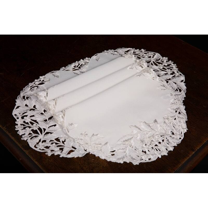 Arietta Embroidered Cutwork Placemats, 12 by 18-Inch, Set of 4