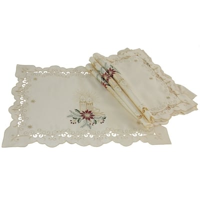 Golden Glow Embroidered Cutwork Christmas Placemats, 14 by 20-Inch Set of 4