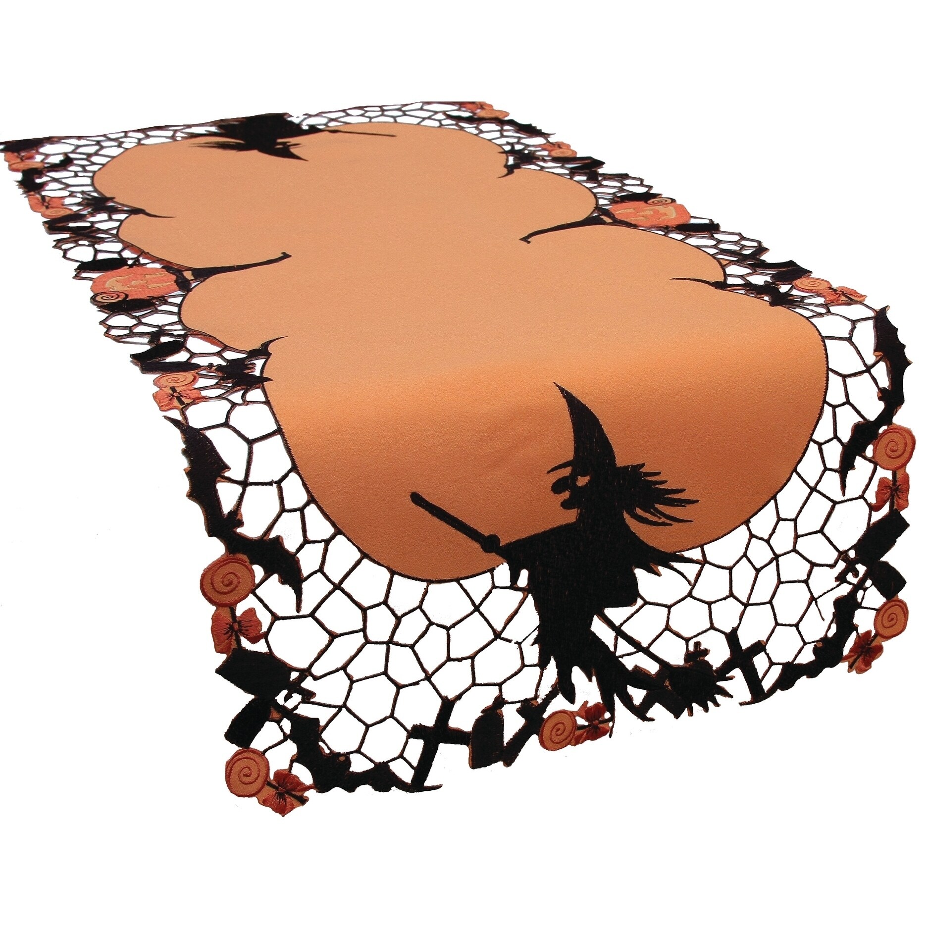 Witch Embroidered Cutwork Halloween Table Runner, 16 by 34-Inch