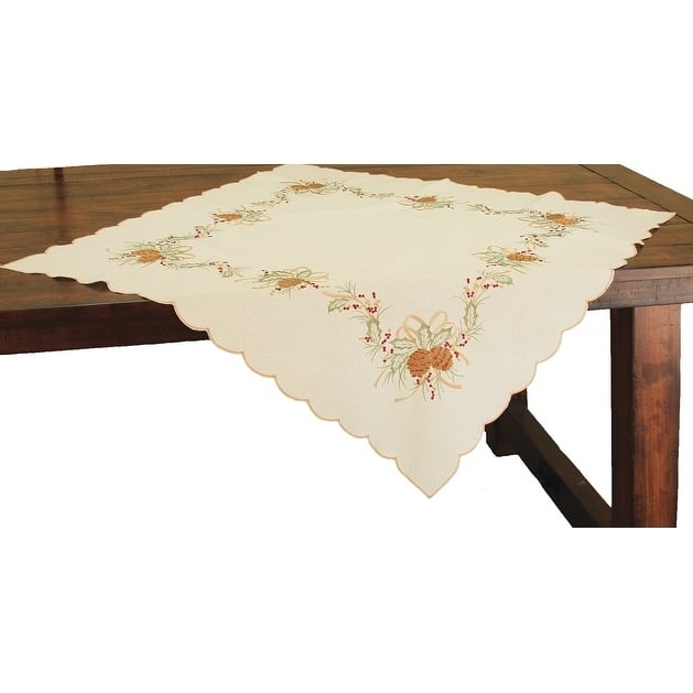 Classic Pine Cone Embroidered Collection Table Topper, 34 by 34-Inch