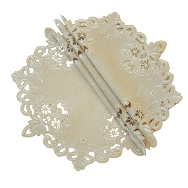 Doily 11" round white flower embroidered lace cutwork 