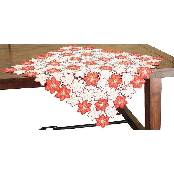 Candy Cane Poinsettia Embroidered Cutwork Holiday Table Topper, 36 by 36-Inch