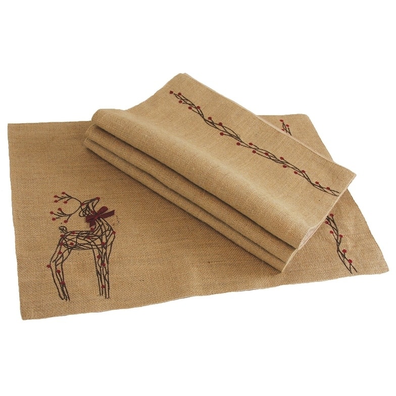 Rustic Reindeer Jute Christmas Placemats, 13 by 20-Inch, Set of 4