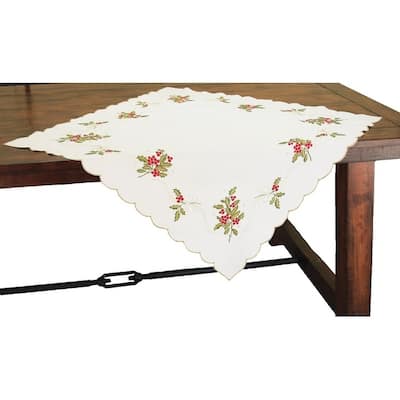 Holly Berry Embroidered Collection Table Topper, 34 by 34-Inch