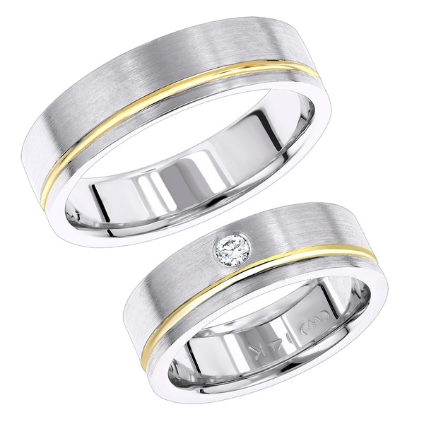 Shop 14K Gold Two Tone His and Hers Diamond Wedding Bands