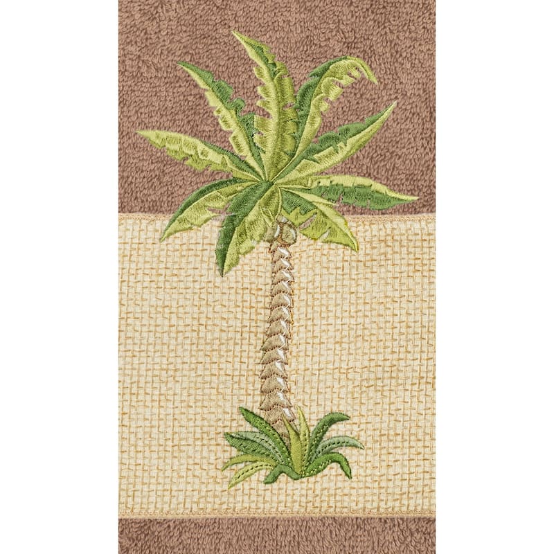 Authentic Hotel and Spa Turkish Cotton Palm Tree Embroidered Brown Hand Towels (Set of 4)