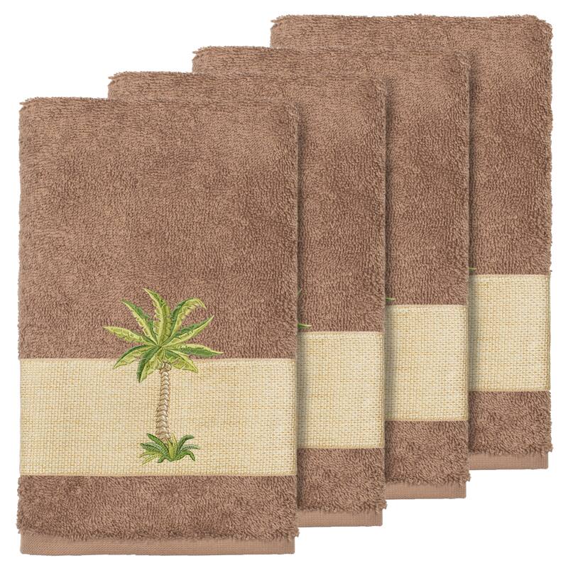 Authentic Hotel and Spa Turkish Cotton Palm Tree Embroidered Brown Hand Towels (Set of 4)