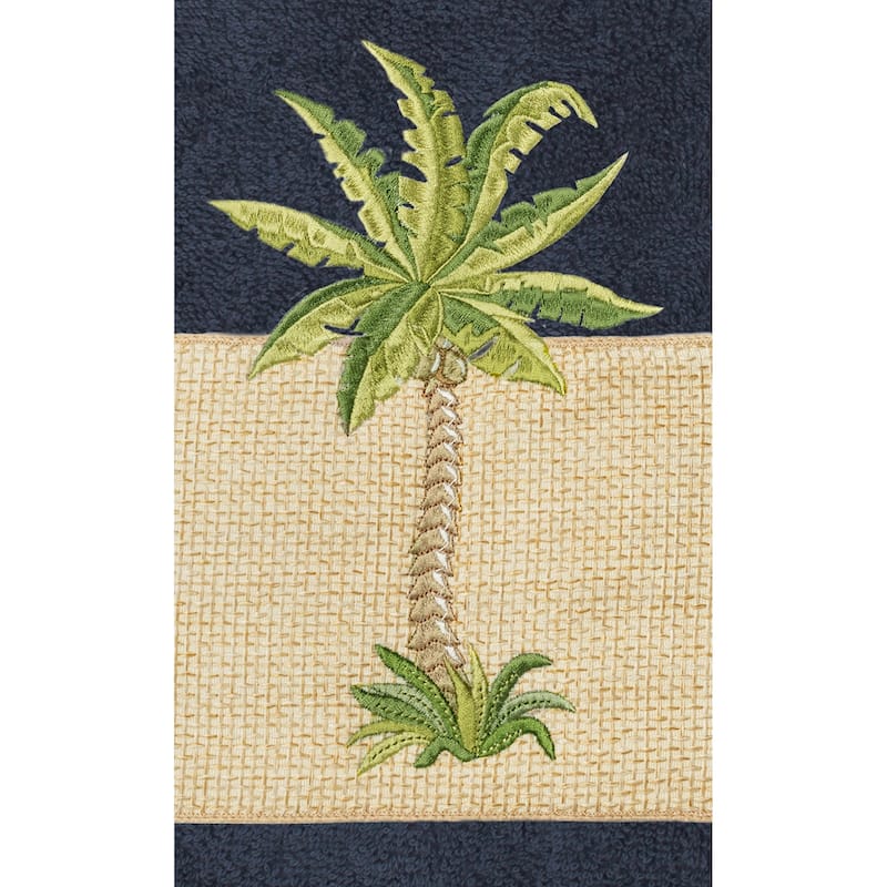 Authentic Hotel and Spa Turkish Cotton Palm Tree Embroidered Midnight Blue Hand Towels (Set of 4)