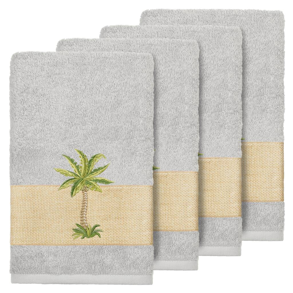 Authentic Hotel and Spa Turkish Cotton Palm Tree Embroidered Grey Hand Towels (Set of 4)