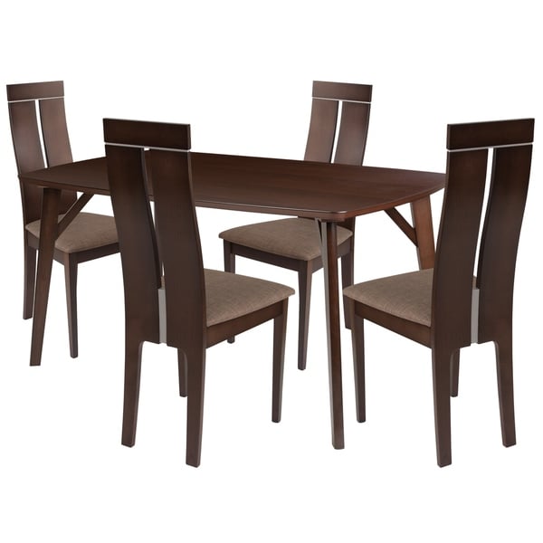 Graham 5 Piece Wood Dining Table Set With Clean Line Graham 5 Piece Wood Dining Table Set With Clean Line Chairs Padded Seats