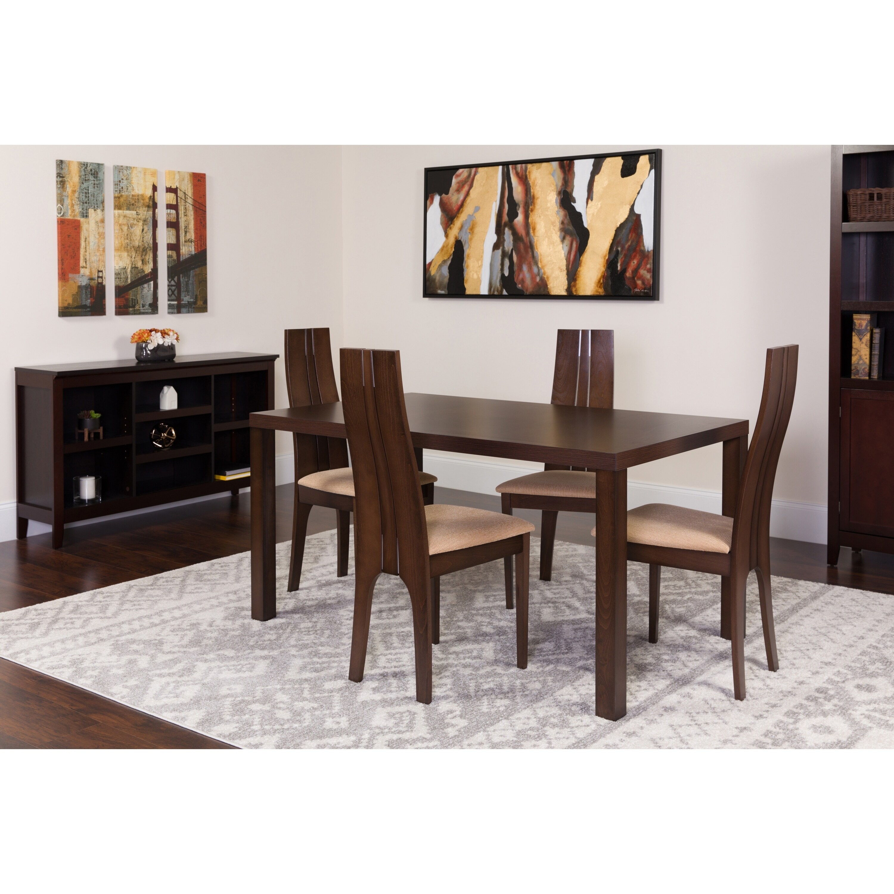 Lakeview 5 Piece Wood Dining Table Set With Padded Chairs