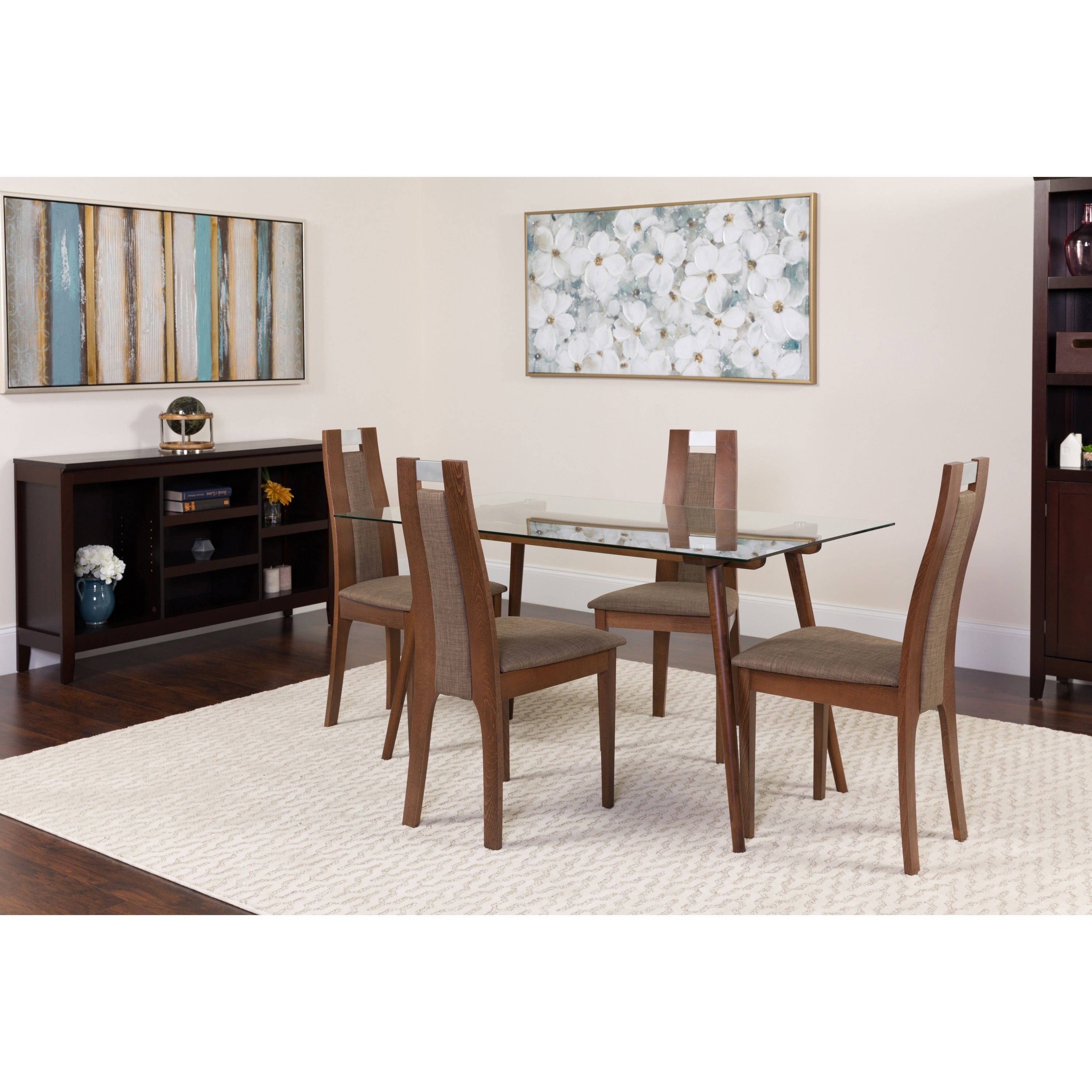 Shop Fairview 5 Piece Wood Dining Table Set With Glass Top And Curved Slat Wood Wood Dining Chairs Padded Seats Free Shipping Today Overstock 21161758