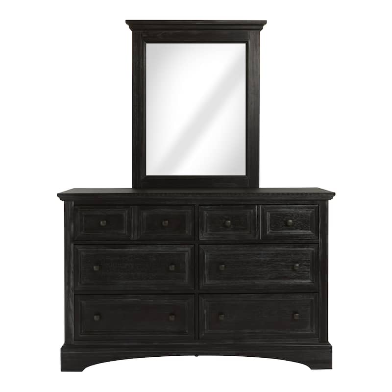 Farmhouse Basics King Bedroom Set with 2 Nightstands, 1 Dresser and 1 Mirror