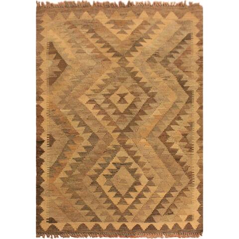 Kilim Vespera Gray/Brown Hand-Woven Wool Rug (2'9 x 4'0) - 3' 4" x 6' 5"