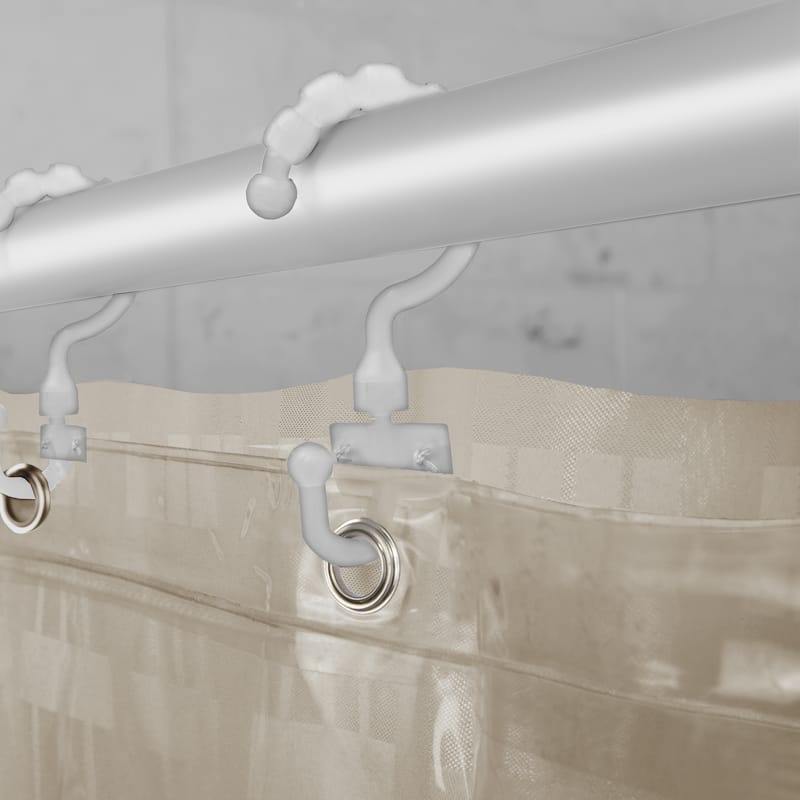 Maytex Madison Fabric Shower Curtain with Attached Roller Glide Hooks