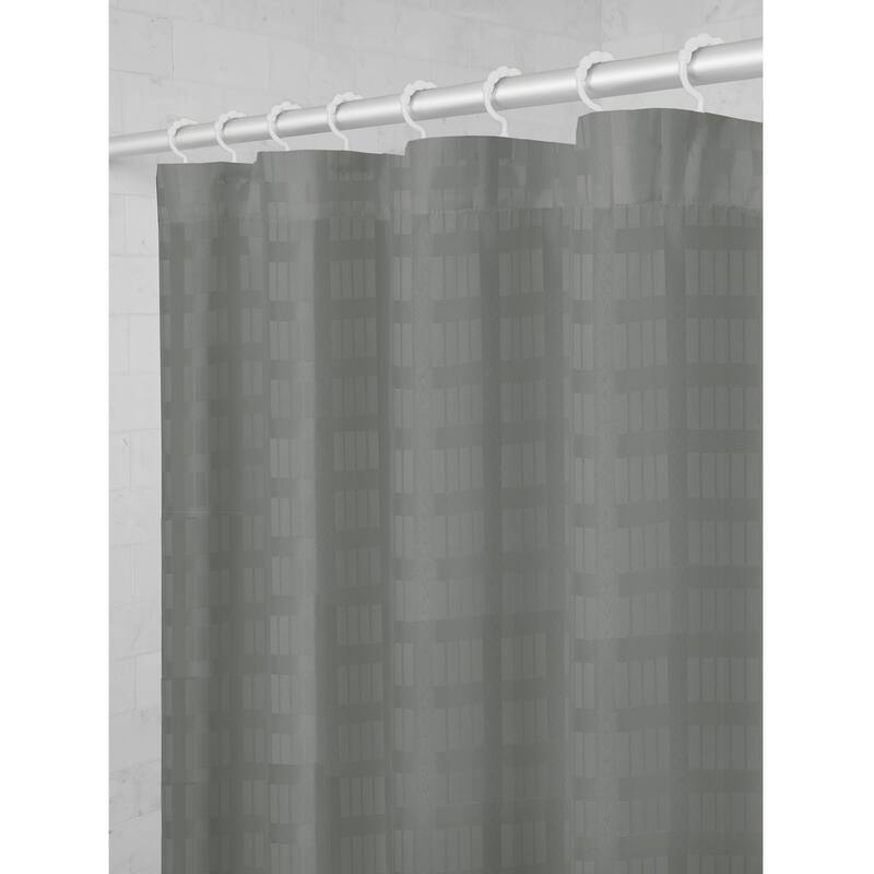 Maytex Madison Fabric Shower Curtain with Attached Roller Glide Hooks - Grey