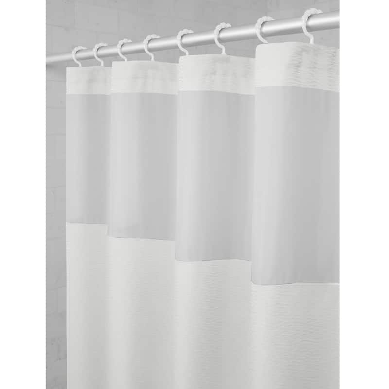 Maytex Smart Curtain Hendrix View Fabric Shower Curtain Attached Hooks - White