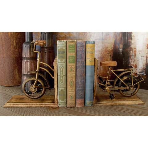 Brass MDF Vintage Bookends Cars and motorcycles (Set of 2) - 7"w x 9"h