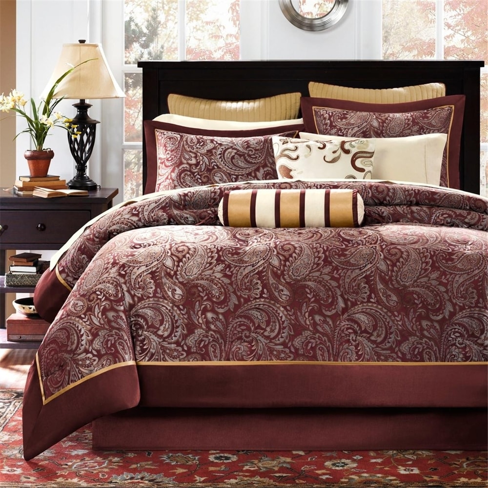  Chezmoi Collection Loft 8-Piece Luxury Striped Comforter Set ( Queen, Burgundy/Coffee/Brown) : Home & Kitchen