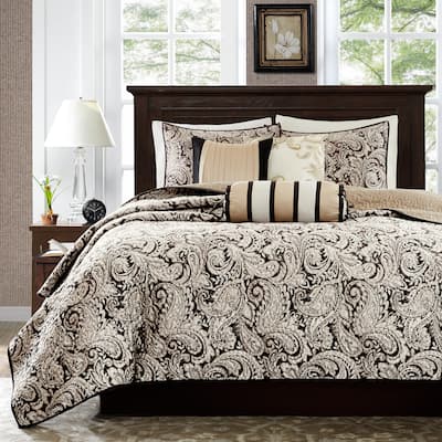 Madison Park Aubrey 6 Piece Jacquard Quilt Set with Throw Pillows