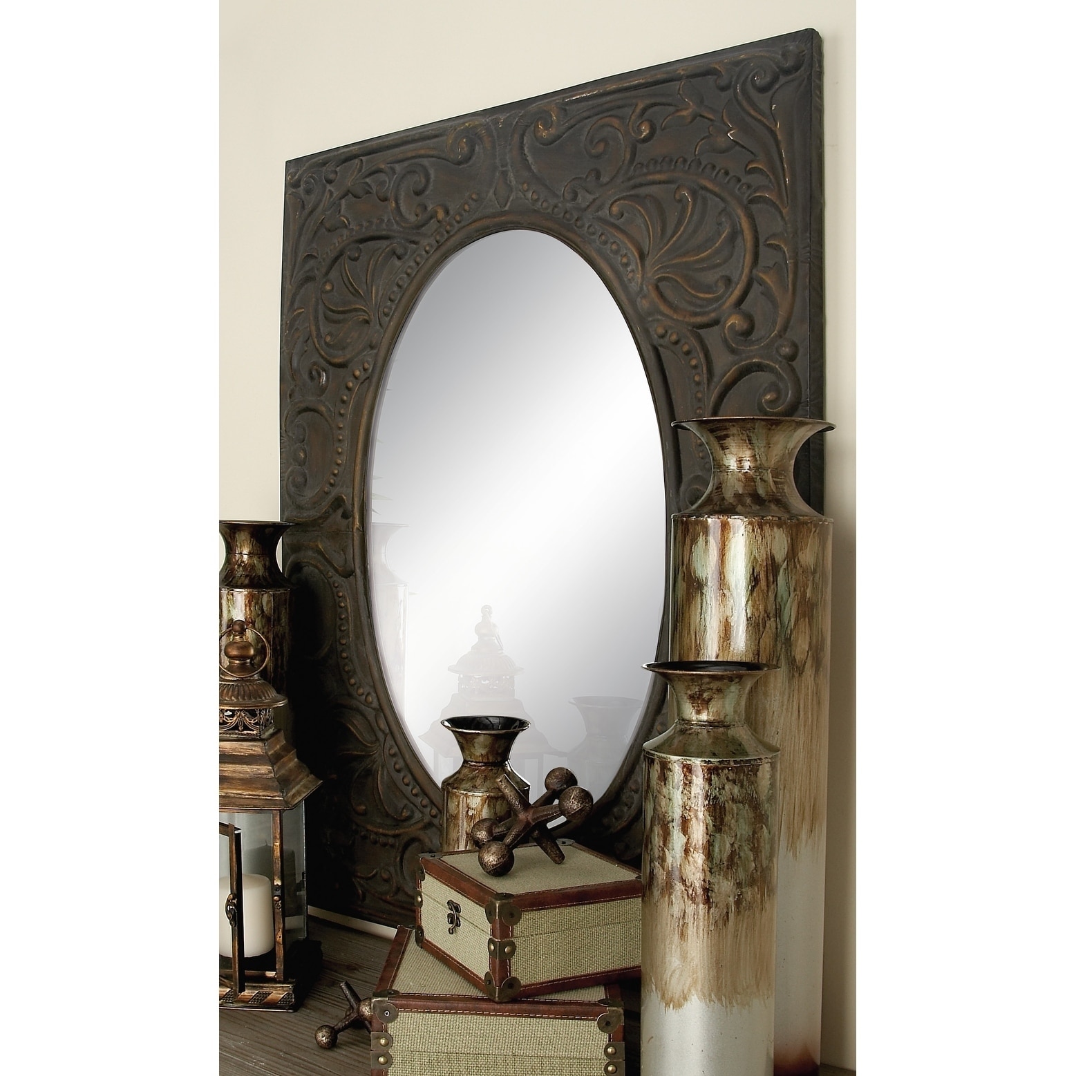Moroccan Style Ornate Wall Mirror Gold Hammered Finish Square Wall Mirror