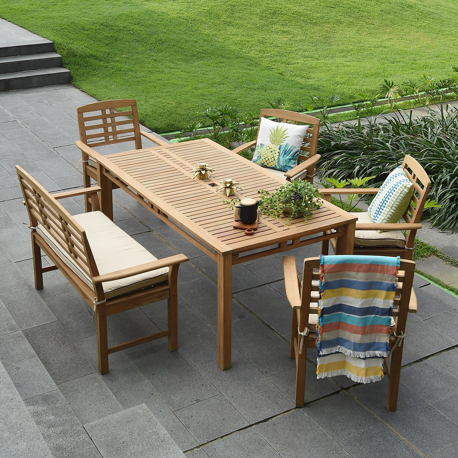 Shop Goodwin 4 Foot Teak Garden Bench With Taupe Seat Pad By Havenside Home Overstock 21167097